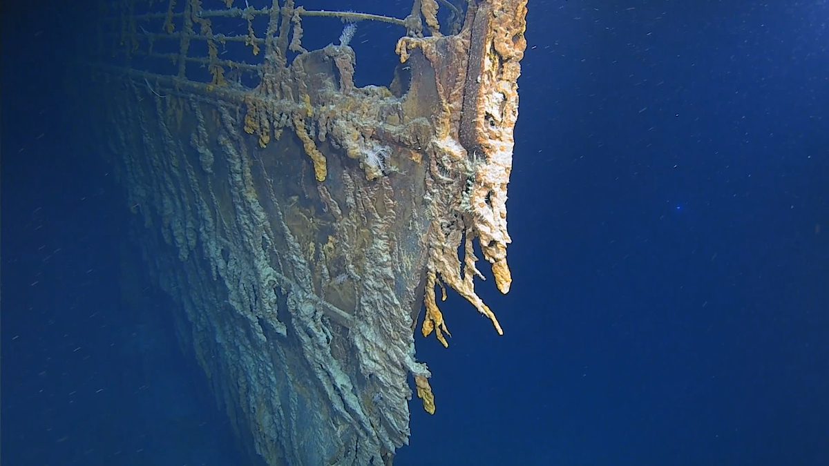 L'image montre la proue du RMS Titanic à près de 4 000 mètres sous la surface de l'Atlantique Nord. Photo courtoisie Productions Atlantique