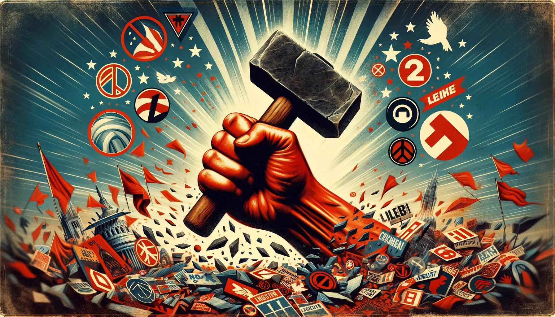 image symbolique représentant une main frappant la gauche avec un marteau