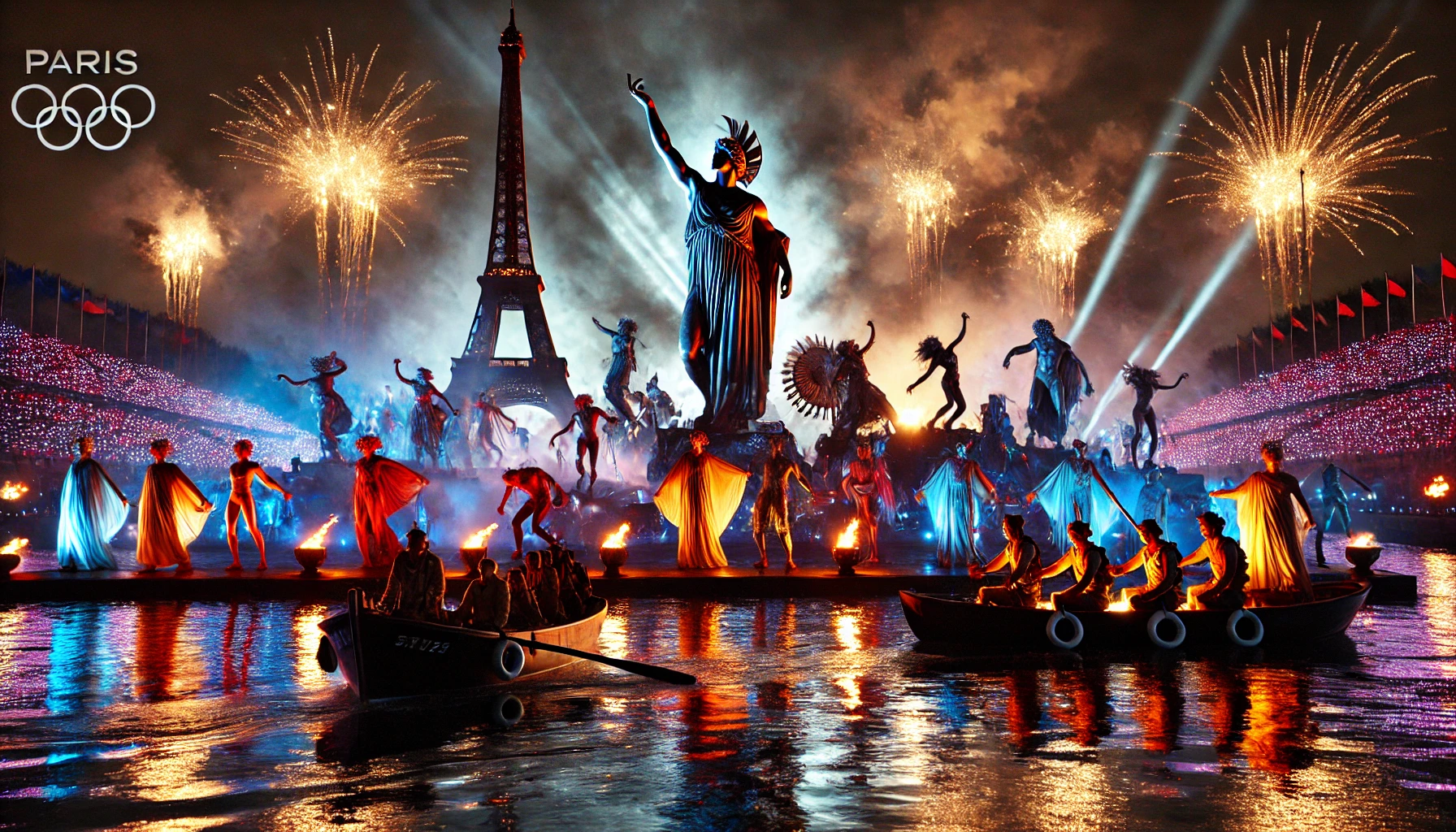 image illustrant la cérémonie d'ouverture des JO de Paris 2024, capturant à la fois l'aspect artistique et controversé de l'événement.